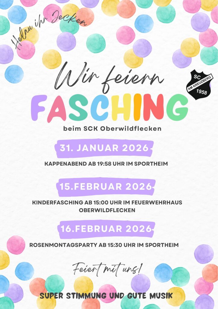 Plakat mit Faschingsveranstaltungen 2026 SCK Oberwildflecken