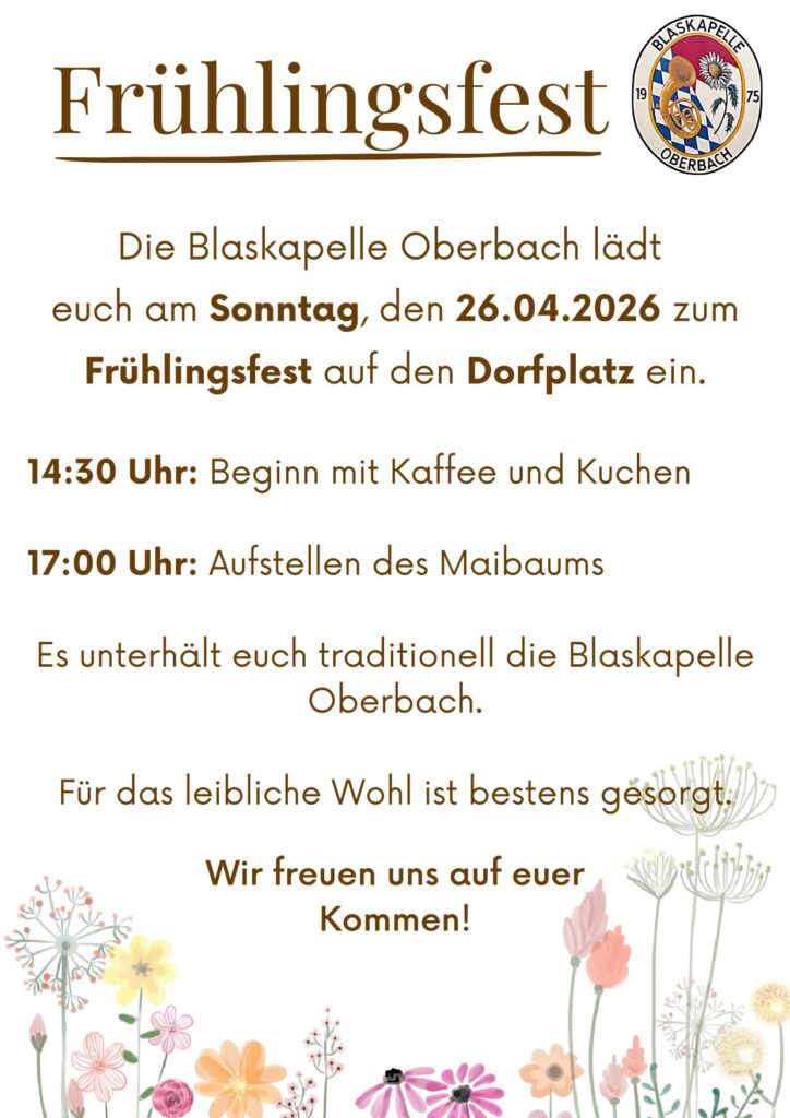 Plakat Frühlingsfest Blaskapelle Oberbach am 26.04.2026