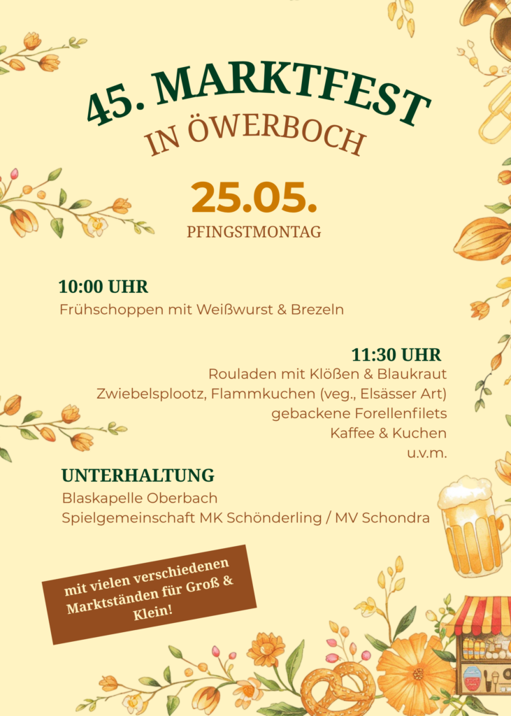 Plakat für das 45. Marktfest in Oberbach am 25.05.2026