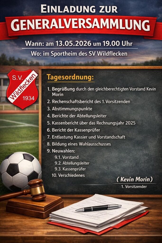 Plakat Generalversammlung SV Wildflecken am 13.05.2026