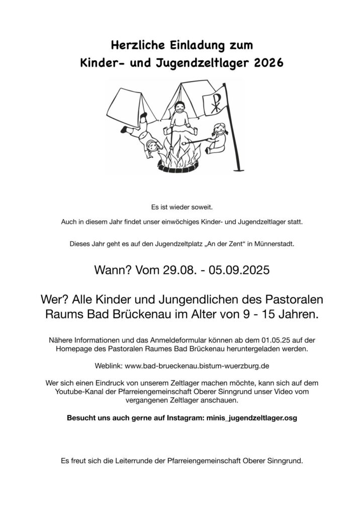 Einladung Kinder- und Jugendzeltlager 2026